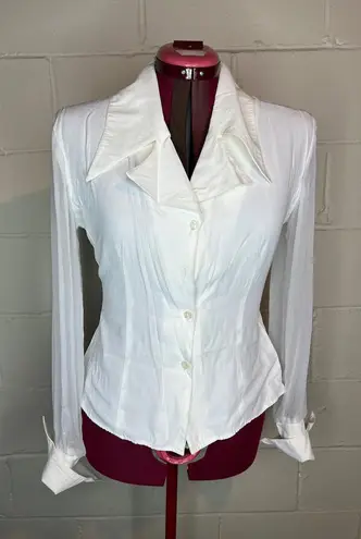 blouse button front sheer sleeves oversized collar White Size M