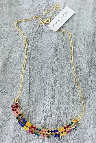 Anna & Ava Multicolor Crystal Fashion Curved Bar Necklace Gold NWT
