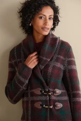 Soft Surroundings Wool Alpaca Blend Plaid Toggle Coat Jacket Med
