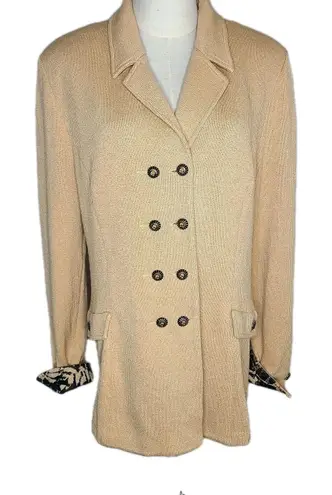 St. John Collection Tan Jacket Santana Knit Wool Blend Long Blazer Size 14