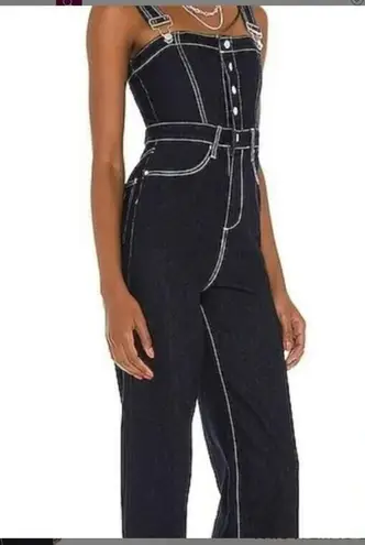 We Wore What New Revolve Corset Overalls Stretch Denim Dark Wash Medium MSRP $198