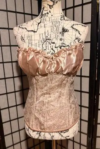 NWOT Corset lace satin floral Victorian Strapless vest bustier feminine sweet Pink Size M