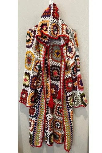 SAACHI Granny Hooded Square Crochet Ruana kimono cardigan One Size Size L