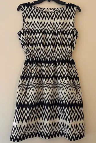 Speed Control NY Chevron Fit & Flare Dress Black White Zip Pockets M NWT Size M