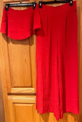 Free People  Gia Red Strapless Flounce Top & Wide Leg Pants Set Size Small