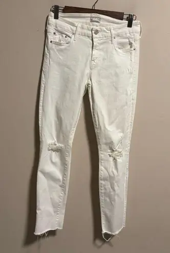 Mother Jeans Looker Ankle Fray Little Miss Innocent White