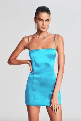Retrofête RETROFETE Janessa Satin Mini Dress Aqua Blue Womens Large