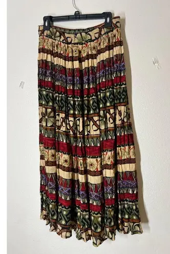 Vintage Pull On Geometric Earth Tone Maxi Skirt Sz L Boho Ren Fair Fairy Grunge Red Size L