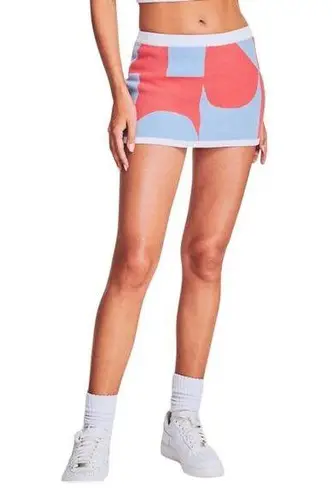 Ser.O.Ya Mini Ribbed Stretch Knit Color Block Mini Skirt Size Small NWT Blue