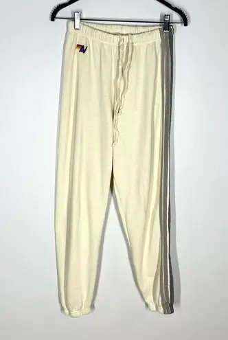 Aviator Nation  Sz S 5 Stripe Sweatpants Vintage White Grey Stripe Pants