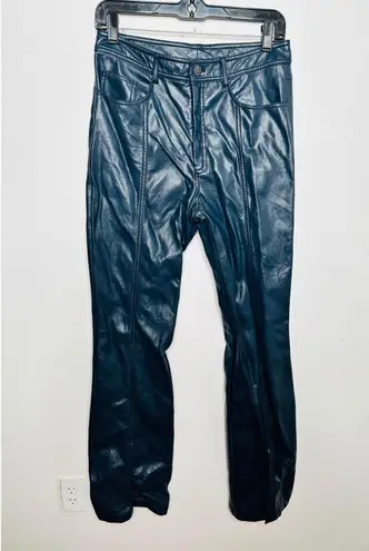 Cinq à Sept Blue Faux Leather Vegan Front Button Closure Shanis Pants Size 6