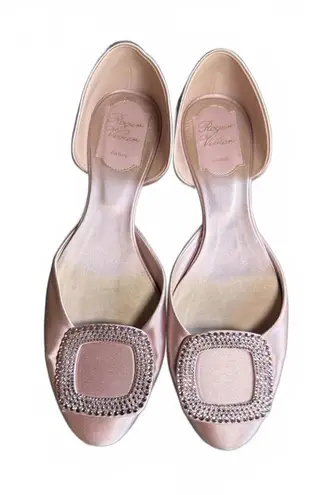 Roger Vivier Pink Satin Flats with Crystal Buckle, EU 37.5 Size 7