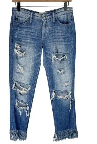 Kancan Distressed Frayed Hem Jeans Sz 24 Medium Wash Blue