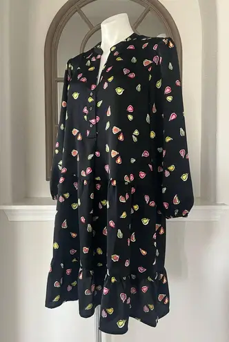 Nic+Zoe Tiered Long-Sleeve Dress w/Mandarin Collar, Black Multi, Size L NWT $188