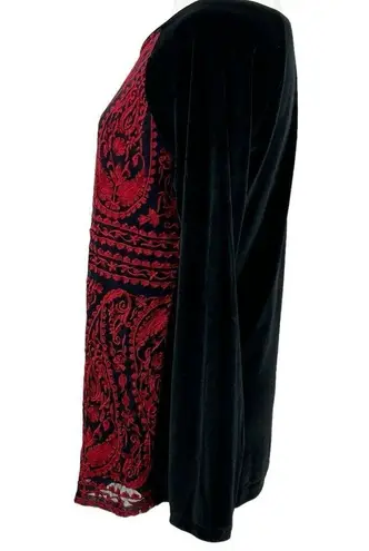 Sundance Enchantress Black Velvet Red Embroidered Lace Overlay Top Size M