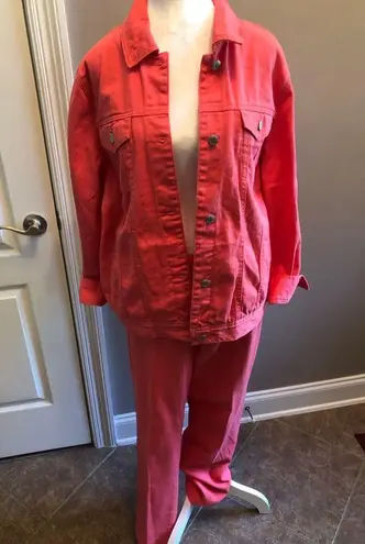 Jessica London Vintage Pink Coral Denim 2 Piece Set Jacket & Jeans Size 12-14