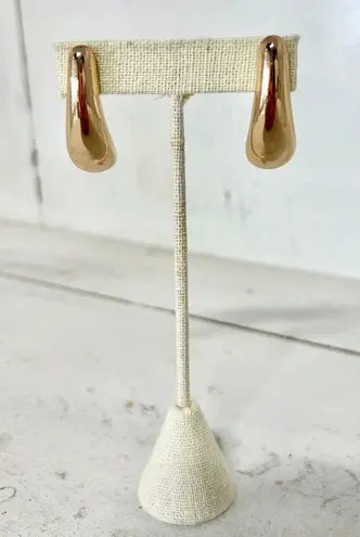 Gold Plated Long Water Drop Statement Stud Earrings Gold with Round Secure Back