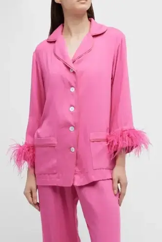 Sleeper Party Cropped Feather Trim Pajama Shirt