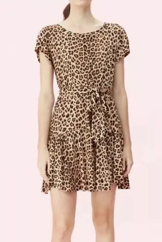 Rebecca Taylor Leopard Print Short Sleeve Dress 100% Linen Size Large