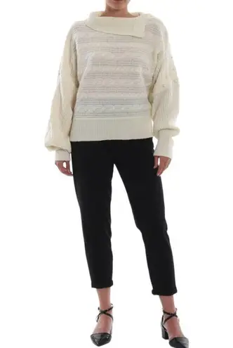 PHILOSOPHY DI LORENZO SERAFINI Pearl Embellished Cable Knit Boxy Sweater Size 4 White