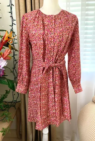 Amour Vert Marais Tie Belt Long Sleeve Mini Dress in Rennes Pink