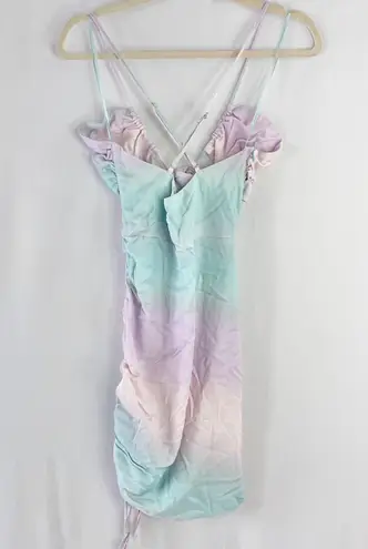 ZARA New  Pastel Tie Dye Satin Ruched Cut Out Mini Dress Size XS