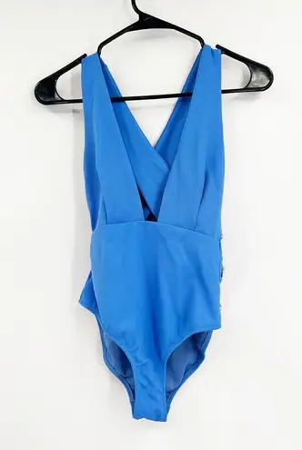 Reiss Orla Plunge Swimsuit With Button Detail Blue Size 4 US