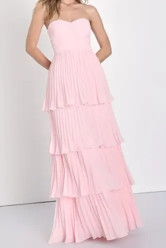 Lulus Seriously Sensational Light Pink Strapless Sweetheart Tiered Maxi Dress XS