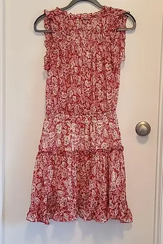 Dear John Size Large Tiered Dress Ruffle Shimmer Paisley Sleeveless Red
