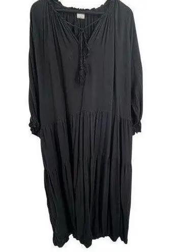 Silk & Salt Dress Large Black Midi Tiered Skirt Boho