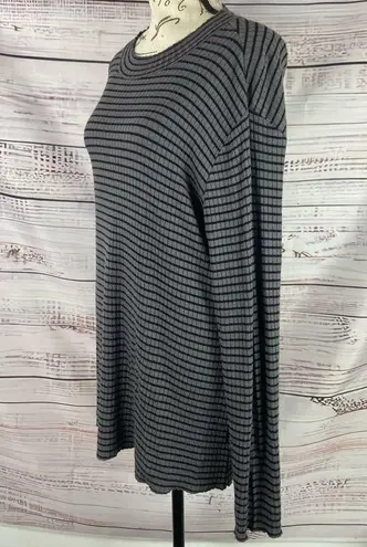 T Tahari Tahari Striped Rib Knit Shirt Women L Crew Neck Long Sleeves Stretch Gray Black