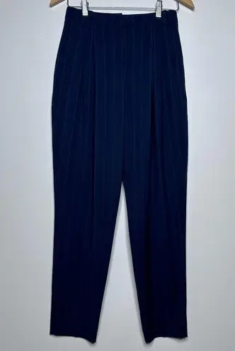 Hugo Boss Navy Pinstripe Ultra High-Rise Pleated Front Tapered Pants Size 2
