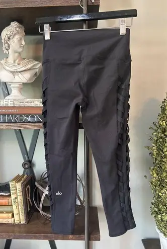 Alo Chevron Capri Semi Sheer Legging Black Womens Size XS