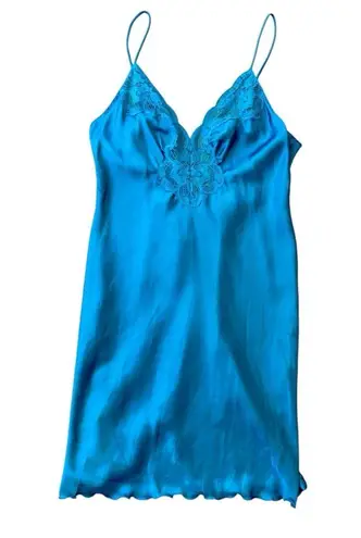 Vtg Olga Slip Aqua Lace Low Back NWT Size 32 Small Blue
