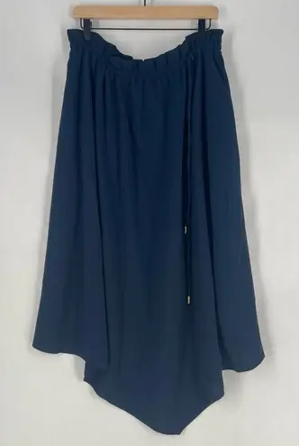 Donna Karan Donna Karen Elegant Navy Blue Drawcord Women's Asymmetrical Midi Skirt Size XL