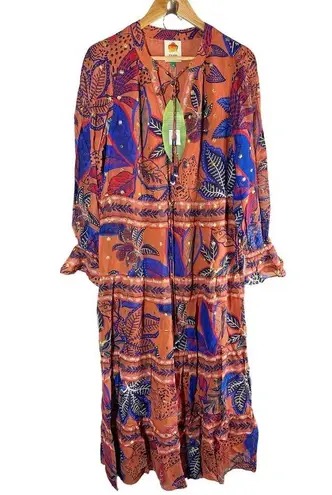 Farm Rio Wild Jungle Brown Midi Dress Size Medium