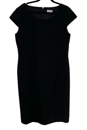 Tahari ASL Black Cap Sleeve Knee Length Sheath Dress Womens 14 Preppy Academia
