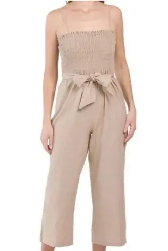 House of Harlow 1960 Linen Cropped Jumpsuit Size Medium Tan