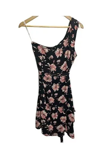 Daniel Rainn DR2 By Women Floral One Shoulder Dress Tied Waist Size S Black Pink