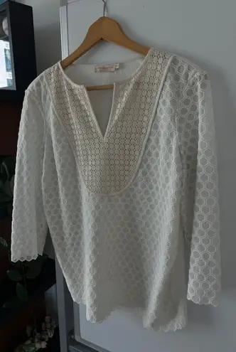 Tory Burch cream Tali honeycomb lace long sleeve top