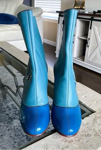 John Fluevog Boot Miracles Ascension Heeled Buttons Americana Teal Blue 9.5 GUC