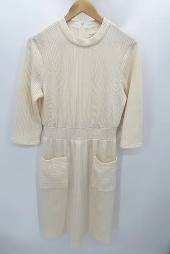 Roolee Dress Women MEDIUM Yellow Cream Knit Long Sleeve Patch Pocket Modest Midi