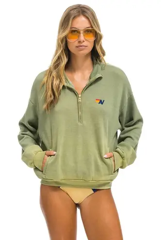 Aviator Nation ESSENTIAL HALF ZIP SWEATSHIRT FADED ARMY Oversized XS #755