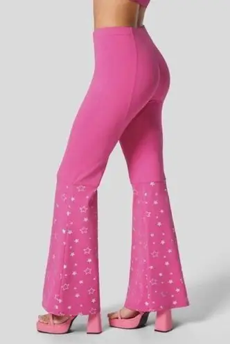 Halara Flared Leg High Waisted Pants Star Print Bubblegum Pink Size S NWT