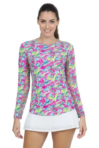 IBKUL Women's Rachel Hot Pink Multi Long Sleeve Crew Neck Shirt Size XS