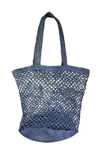 Hat Attack Denim Blue Raffia Fisherman Net Tote Bag Handmade Beach Casual New Blue