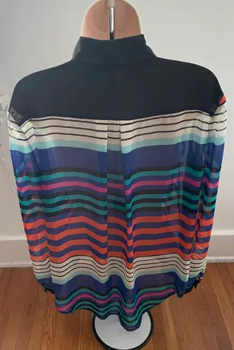 Bisou Bisou Sheer Button Up Striped Multicolored Blouse, size M