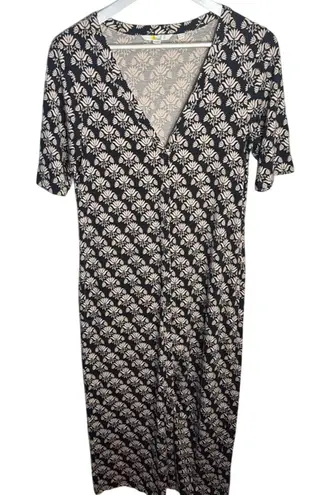 Boden Button Front Jersey Midi Dress in Black Passion Stamp W1014 Sz 6