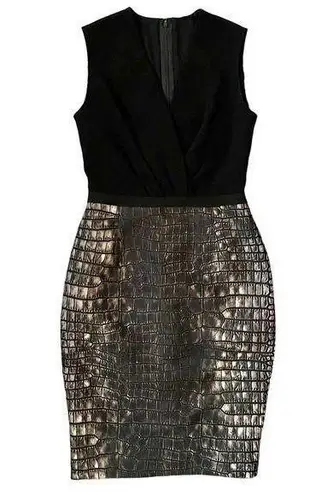 Giambattista Valli Black Surplice Crocodile Print Sleeveless Shift Dress