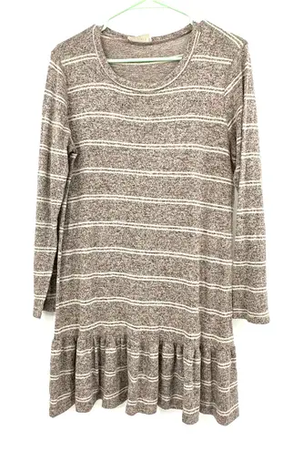 Everly  size Medium striped sweater tunic long‎ sleeve white oatmeal/gray - Image 1